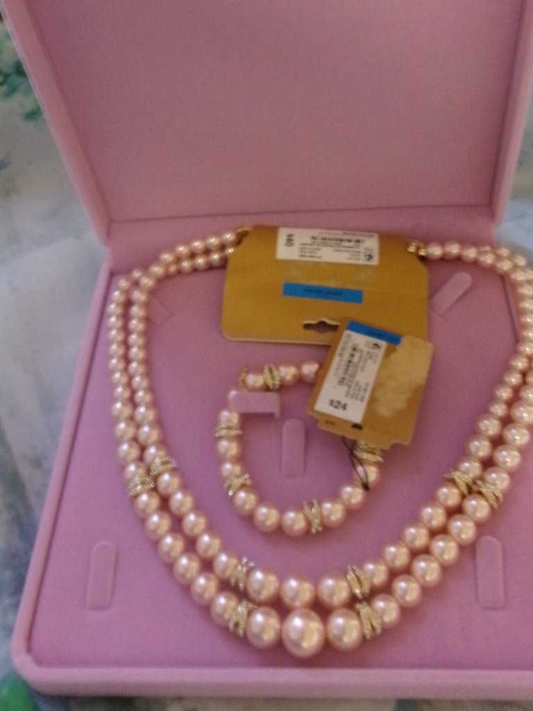 Nwt Vintage Monet Pink Faux Pearl Tower Double Layer Necklace And Bracelet